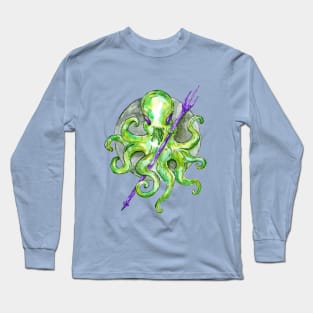 Green Octopus with Purple Trident Long Sleeve T-Shirt